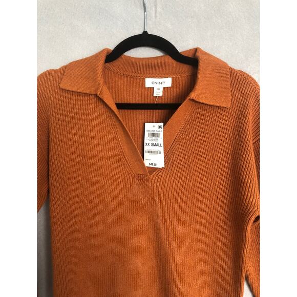 On 34th Knit Sweater Women's Size XXS  V-Neck Ribbed Roasted Pecan NEW - Picture 3 of 7